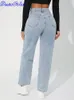 Jeans femme Denimcolab taille haute jambe droite jean femme Style Simple décontracté coton Denim pantalon dames lâche Streetwear jean 230417
