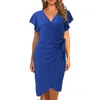 Casual Dresses Women V Neck Dress Ruffle Sleeve Cocktail Party Work Wrap Evening Gowns Formal Wedding Sexy Slim Midi