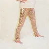 Dziewczęce spodnie z cekinami różowe złoto cekinowe legginsy błyszczące spodnie błyszczące legginsy dziewczęce cekinowe spodnie LJ200831