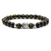 Strand 2023 Männer Frauen Klassischer buddhistischer Schmuck Naturstein Buddha Perlen Armband Armreif Goldfarben Kopf elastisch