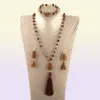 Conjunto de jóias de moda pedra natural rosário corrente pedra link borla colar pulseira brinco conjunto y2006023280290