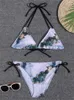 Kvinnors badkläder bikini baddräkt kvinnor badkläder 2023 Ny sexig hög midja thong bikinis set halter snörning baddräkt sommarstrand kvinnlig slitage t230417