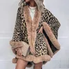 Women's Cape Women Coats Jackets for Winter Leopard Color Faux Fur Collar Thick Warm Knitted Capes Ponchos Autumn Outwear Knitwear 231117