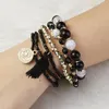 Braccialetti con ciondoli Rinhoo 6 pezzi / set Bracciale con ciondolo moneta color oro vintage per donne Perline di riso Nappa multistrato Gioielli di moda Regali