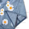 Women's Tanks Camis Womens Summer Daisy Tank Halter Neck Bandage Sexy Vest Long Camisole Sleeveless Sunflower Print Denim Women Blouse Tops T-Shirts T230417