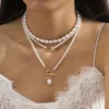 Collana a pendente con fibbia per perle barocche vintage per donne accessori per il collo a catena multistrato