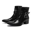 Militärkleid italienische Männer speicherte Zehen High Heels Western Styles Schwarze Doppelschnalle Cowboy Boots Schuhe Mann Mann