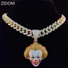 Men Women Hip Hop Movie Clown Pendant Necklace With 13mm Miami Cuban Chain Iced Out Bling HipHop Necklaces Male Charm Jewelry297p