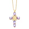 Luxury Gold Plated Pave Pendant 18K Copper Box Chain Cross Crucifix Virgin Mary Necklace for Women