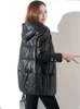 Women's Leather Real Fur Collar Hooded Jacket Women 90% White Duck Down Female Winter Coat Women's Sheepskin Coats Ropa Zj 2023