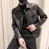 Pelliccia da uomo High Street Giacca in pelle da uomo Tasche eleganti Giacche da moto Cappotto Plus Size Designer coreano Casaco Motard Homem