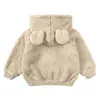 Пуховое пальто 2023 Детская зимняя куртка для мальчиков и девочек Твердые флисовые толстовки с капюшоном с медведем Топ Корейская теплая детская верхняя одежда 231117