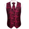 Kamizelki mężczyzn mężczyźni czerwona kamizelka jedwabna kamizelka do jacquard kwiatowy krawat hanky 4pc set Formal Business Party Mężczyzna Barry.Wang Designer