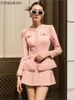 Women's Two Piece Pants Pink Tweed jacket Skirt Suit fashion slimming Professional Set Autumn Winter classic 2 Piece 231116