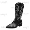 Stövlar Nya modekvinnor Mid Calf Western Boots Cowboy Point Toe Knee High Pull On Boots Later Leather Embroidery Botas Mujer 35-43 T231117