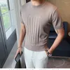 Mäns T-skjortor 2023 Summer Men's Short Sleeve Solid Color Shirt Round Collar British Slim Casual Fashion Knit T-Shirts S-3XL