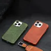 Magnetic Genuine Vegetable Tanned Leathe Slim Case for iPhone 14 Pro Max 13 Metal Ring Cover