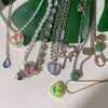 Pendant Necklaces Irregular Blue Love Rhinestones Pink Love Tulip Pendant Necklace Green Stone Metal Chain Y2K Jewelry Gifts HUANZHI 2022 NEW Z0417