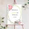 Party Decoration 1st Wedding Anniversary Welcome Sign Front Door Watercolor Light Pink Rose Flower Print Customized Text Big Stickers