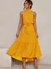 Casual Dresses 2023 Summer Long Dress Polka Dot Black Sexy Halter Strapless Yellow Vacation Clothes For Women