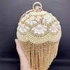 Kvällspåsar DG Peaflow Round Circular Gold Diamond Tassel Bridal Women Evening Party Crystal Clutch Bag Wedding Wristlets Purse 231117