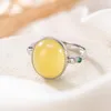 Cluster Rings S925 Sterling Silver Natural Amber Beeswax Light Luxury All-Match Fashion Egg Noodle Ladies Open Ring