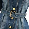 Casual Dresses Vintage Ripped Long Sleeve Slim Single Breasted Denim Dress Street Sashes High midje Vestido 2023 Office Jeans