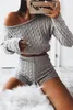 Women's Two Piece Pants Autumn Winter Fashion Women Ladies Chunky Knitted High Crew Neck Top Bottom Ribbed Lounge Suit Tracksuit Set Outfits