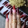 False Nails Luxury Confin Burgundy 28pcs Press On Red Ombre Glitter Winter Fake Bling Rhinestone