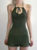 Casual Dresses Green Summer Short Dress Women Sexy Off Shoulder Backless Gothic Retro Tie-up Halter Elegant Sticked BodyCon