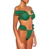 Solid Color Sexy Ruffle Bikini Set Women Backless Two Piece Fashion Push Up Swimwear Bathing Suit Beachwear 2024