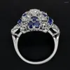 Cluster Rings WPB Premium Women Blue Diamond Flower Ring Female Luxury Jewelry Brilliant Zircon Design Gift Party For Beautiful Girls