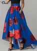Spódnice bohemian kwiatowy nadruk maxi spódnice Celmia mody Swing spódnica Kobiety Wysoka talia Asymetryczne Jupes Casual Holiday Long Faldas 230417