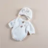 Petten Hoeden Wollen Breien Baby Babykleding Rompertjes Schattig Bunny geboren Po-kostuums Outfits Jumpsuit Hoed 2-delige sets Konijn 231115