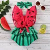 Rompertjes Born Baby Baby Meisjes Romper 2 Stuks Outfits Watermeloen Print Ontwerp Vierkante Hals Mouw Jumpsuits Hoofdband