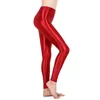 Women's Leggings Dames Solid Color Slim For Women Smooth zie door hoge uitgerekte vrouwelijke Sport Dance Yoga Bottoms Glossy strakke broek