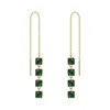 Boucles d'oreilles pendantes magnifique carré vert Zircon pierres gland oreille ligne bijoux coréens à la mode couleur or personnalité pour les femmes