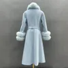 Женские шерстяные зимние пальто MISSJANEFUR, кашемировые куртки с натуральным меховым воротником, роскошный длинный плащ с подкладкой, женское пальто 231116