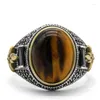 Cluster Rings Real Silver 925 Sterling Men's Turkey Classic Vintage Inlaid Natural Tiger Eye Jewelry Punk