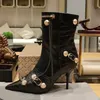 2023 Kobiety buty nad projektantką buty kolan wysokie obcasy 9 cm dama seksowna spiczaste czółenka w stylu buty kostki krótkie botki kobiety luksusowe buty rozmiar 35-42
