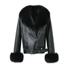 Women's Leather 2023 Real Shearling Jacket Fur Collar Cuff Coats Women Winter Overcoats Genuine Sheepskin NZ5397