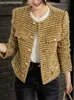 Женское полушерстяное пальто CJFHJE, золотое короткое шерстяное пальто, осень-зима, корейская мода, твид, элегантная женская верхняя одежда в стиле ретро, куртка 231116