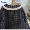 Women's Down Parka's Vintage Plaid Kawaii Parkas Winter Japaniy Girl Peter Pan Collar Long Fleece Jacket厚い温かい綿パッド付きコート231116