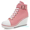 Sexy vrouwen ademende wiggen canvas schoenen ritsen 8cm hoge hak toning schoenen sneakers maat