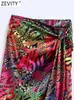 Kjolar zevity kvinnor vintage kontrast färg tryck knutna sarong midi kjol faldas mujer kvinnlig baksida zipper sommarvestidos qun2379 230417