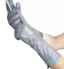 Leather Gloves Women's Sheepskin Mid-length Plus Velvet Thickened Winter Warmth Color Touch