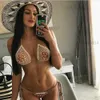 Women's Swimwear Anibol Hollow Out Sexy Crochet Bikini Crystal Diamond Micro Women's Triangle Swimsuit Luxury Rhinestone Split Swimwear T230417