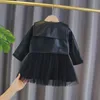 Barboteuses Printemps bébé fille vêtements tenue PU cuir maille ensembles robe pour enfant en bas âge filles vêtements 1 an anniversaire veste robes 231117