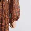 Casual Elegant Retro 2023 New Round Neck Lantern Sleeves Loose Back Hollow Stripe Printed Dress