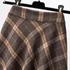 Faldas Rimocy Otoño Invierno falda de lana para mujer estilo coreano falda larga gruesa de cintura alta mujer una línea falda A cuadros plisada femenina 231116